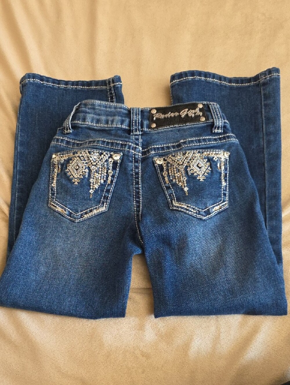 Girls Dark Blue Flared Denim Jeans - Picture 6 of 9